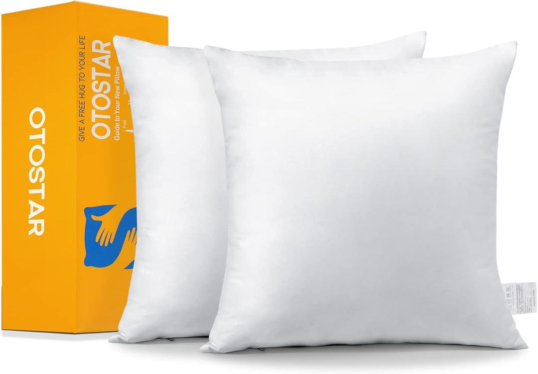 OTOSTAR Pack of 2 Throw Pillow Inserts, 20 x 20 Square Cushion Inner Soft Fluffy Plump Stuffer Cushion Pads White Decorative Pillow Inserts