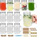 EkkoVla 16 oz Mason Jar with Handle, 12 Pack Mason Jars Cups with Lids, Reusable Glass Drinking Mugs for Smoothies, Kombucha, Cocktails, Party Favors