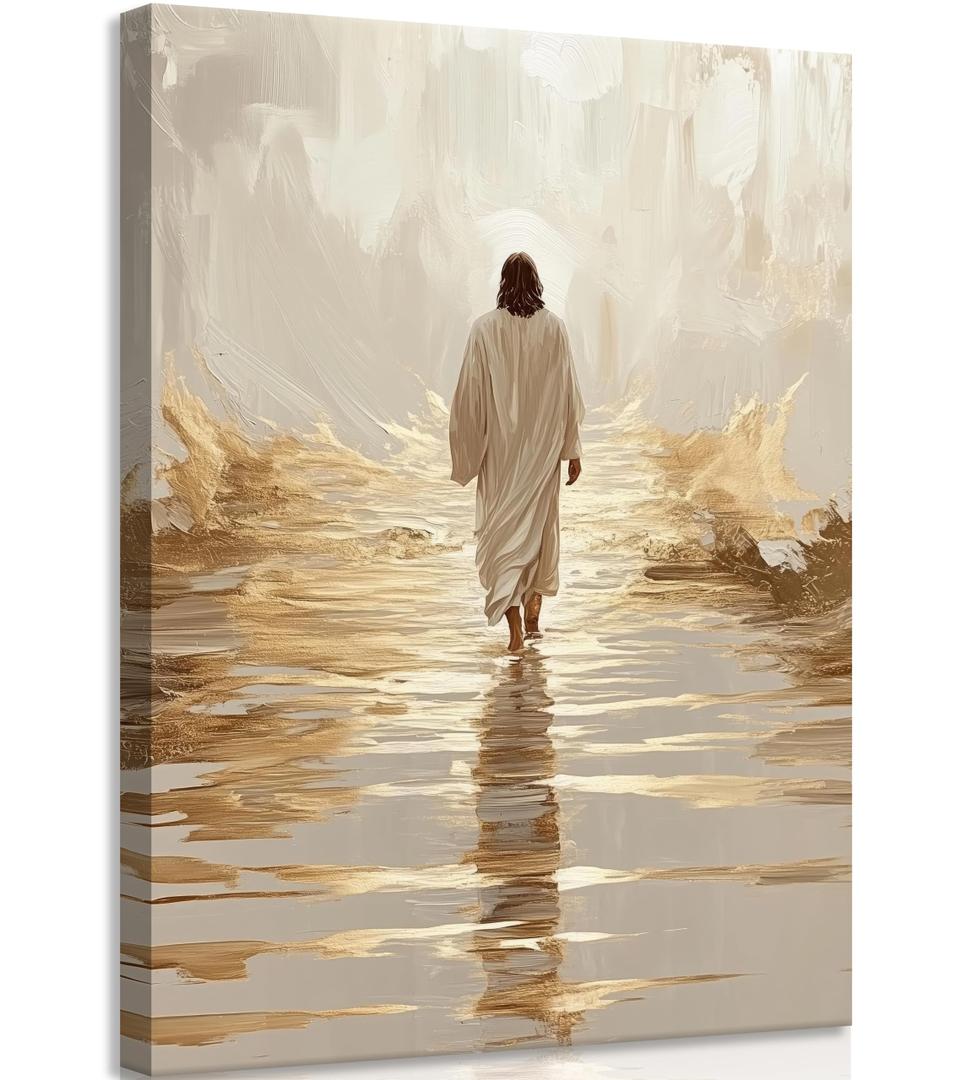 MIVASIJO Jesus Walking on Water Wall Art Christian Wall Decor Biblical Stories Wall Painting Inspirational Religious Prints Jesus Picture Decoration for Living Room Bedroom Church 12x16 in