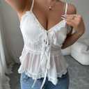 SweatyRocks Women's Y2k V Neck Ruffle Trim Tops Summer Sleeveless Spaghetti Strap Women Shirts (White, S)