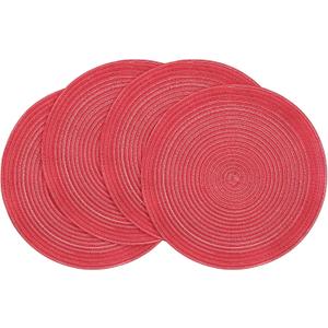 Floroom 15 Inch Round Braided Placemats Set of 4, Washable Heat Resistant Cotton Polyester Circle Place Mats for Kitchen Dining Table - Dark Red