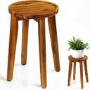 Demigo 15-Inch Tall Plant Stand for Indoor & Outdoor Use, Acacia Wooden Decorative Plant Shelf with Spill-Proof Tray, Flower Holder for Heavy Pots, Gardening Display - Natural Brown