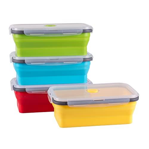 Collapsible Food Storage Containers with Airtight Lid, 40.5 oz, Large Kitchen Stacking Silicone Collapsible Meal Prep Container Set for Leftover, Microwave Freezer Dishwasher Safe, 4 Colors, Set of 4