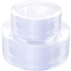 PULOTE 100Pieces Clear Plastic Plates - Premium Heavyweight Plastic Clear Disposable for Wedding&Party Include 50 Dinner & 50 Dessert/Salad Plates