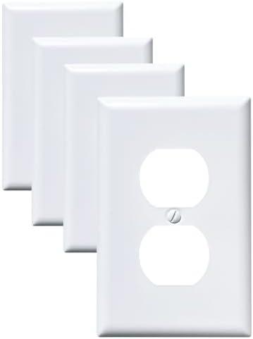 FunKiim Metal Electrical Outlet Covers, light Switch Cover Wall Plates, Mid Size 3.16''*4.92'' Switch Plate, Wall Plates of Various Styles for Indoor and Outdoor Pure White (1 Gang Duplex 4 PK)