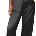 Ekouaer Women's Silk Pajamas Set Short Sleeve Satin Pjs 2 Piece Soft Loungewear with Pants Button Down Sleepwear,Black,XXL (Black, XXL)