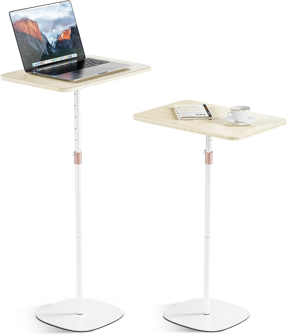 Portable Laptop Floor Stand, Bedside/Sofa Table with Height Adjustable 18''~48'', Sleek Wooden Lectern Standing Desk Mobile Podium for Home, Office, School, White Portable Laptop Floor Stand, Bedside/Sofa Table with Height Adjustable 18''~48'', Sleek Wooden Lectern Standing Desk Mobile Podium for Home, Office, School, White