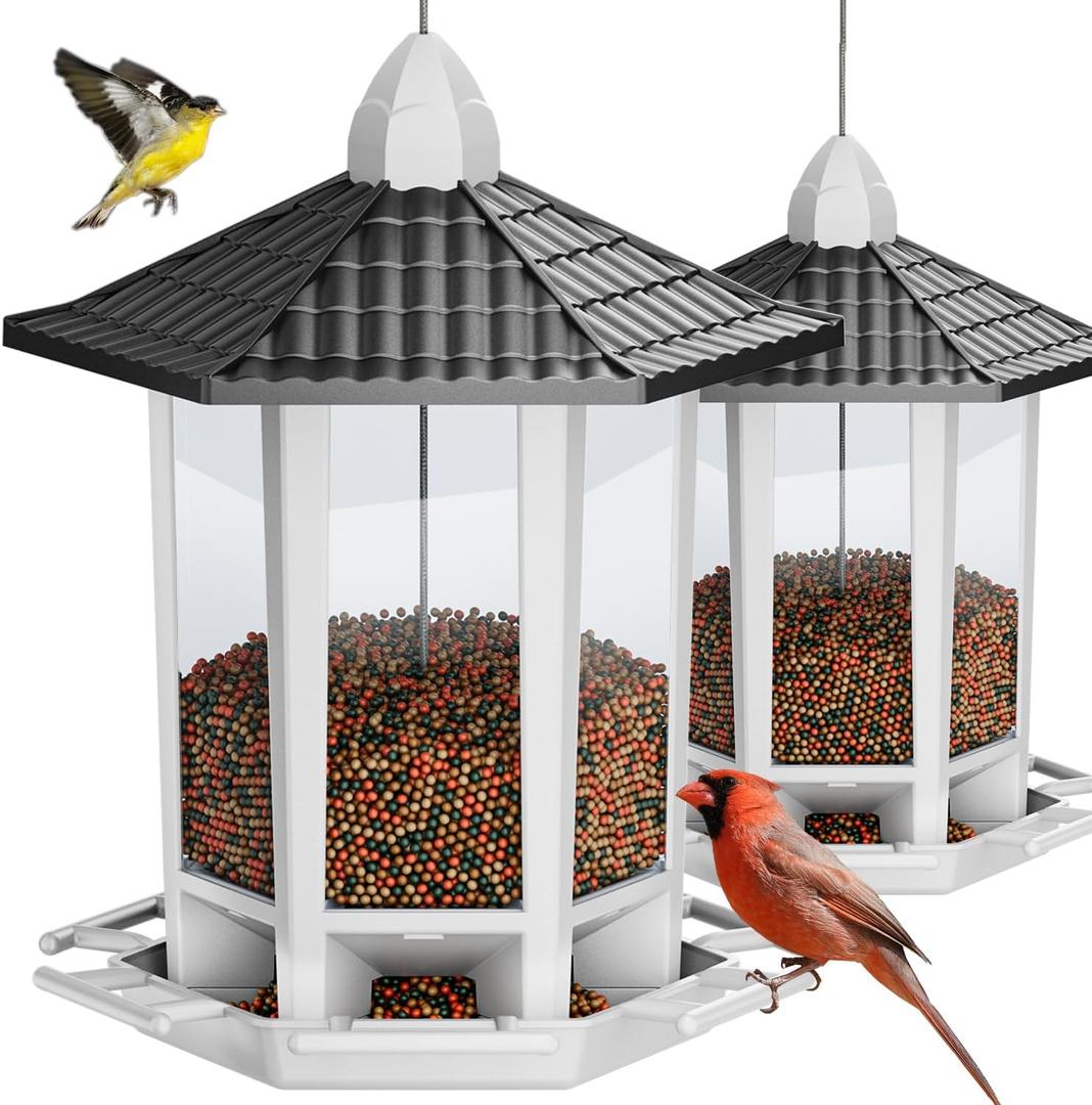 Birdream 2 Pack Bird Feeders for Outdoor Hanging, Retro Pagoda Design Fun Installation Bird Feeder, Attracting Wild Birds Chickadees Goldfinches Cardinals Finches and Sparrows - Black&White