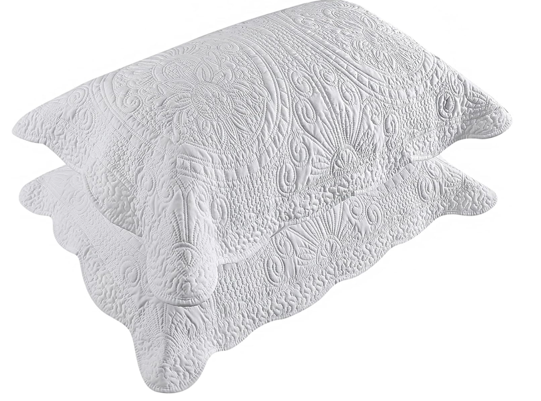 BOSOWOS Pillow Shams Standard Size Set of 2, Ultra Soft Breathable Quilted Pillow Cases 20 x 26 inches for Sleeping, Grey Printing Standard 2 Pack (white)