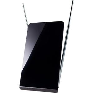 GE Flat Panel Indoor HD Digital TV Antenna, Long Range Smart TV Antenna, Supports 4K 1080P HD Smart TV VHF UHF, Extendable Dipole Rabbit Ears, Adjustable Stand, 5ft Coax HDTV Cable, 33681