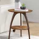 Martin Svensson Home LAX Two-Tone 20-Inch Caramel Brown Round Wood End Side Table with Walnut Legs and Shelf Storage