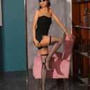 NEWBELLA Women's Rhinestone Mesh Pointed Toe Stiletto Heeled Boots  Sexy Knee High Slip-On Glitter Sock Boots for Party, Night Out, Clubwear Black 8