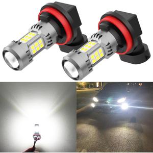 PHINLION H8 H11 LED Fog Light Bulbs or DRL, 3200 Lumens Super Bright 6000K Xenon White, Non-polarity 3030 30 SMD Chips 12V H16 H11LL Fog Lights Replacement for Cars, Pack of 2