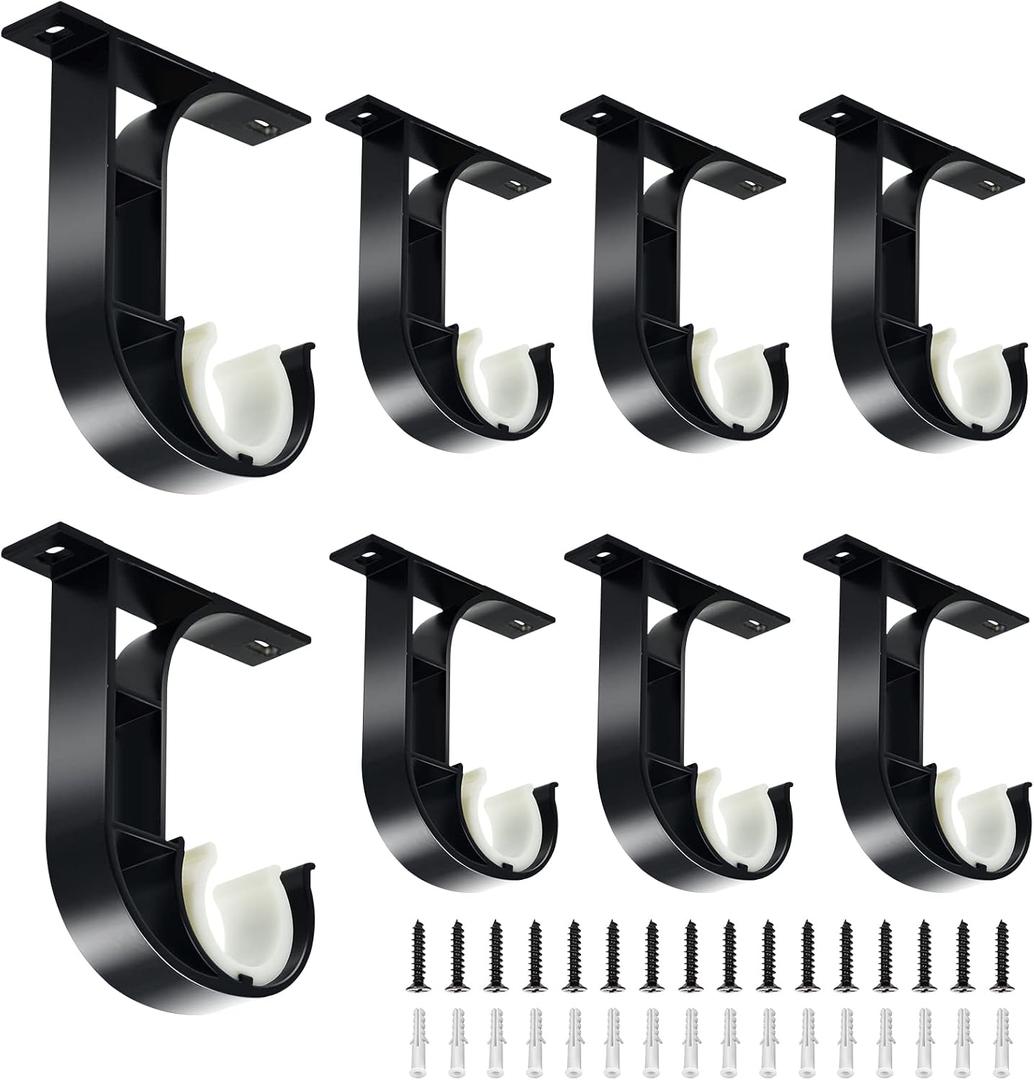 TOKPLNU Ceiling Curtain Rod Holders, Heavy Duty Curtain Rod Bracket 8 Pack, Aluminum Alloy, Black Ceiling Curtain Rods Hooks Hangers Fit for 1 Inch Drapery Rods