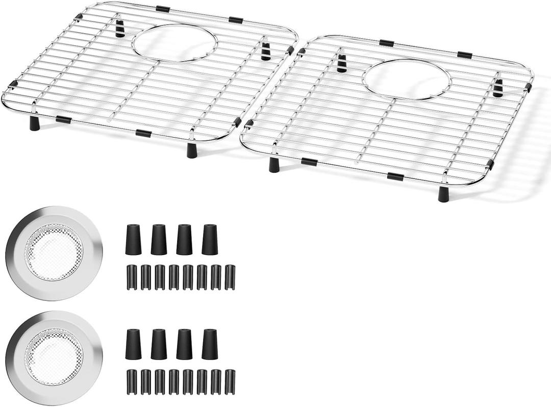 2Pack Sink Protectors13.1" x 11.6" x 1"Metal Sink Protectors for Kitchen SinkSink Grate with Rubber FootSliver Kitchen Sink Grate for Kitchen, Bathroom Sinks