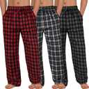3 Pack Mens Pajama Pants Cotton Woven Plaid Pj Bottoms Lightweight Lounge Sleep Sleepwear with Pockets & Drawstring, Large
