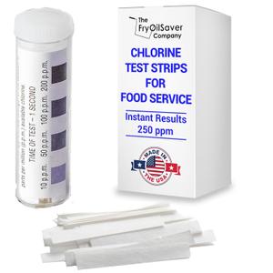 Chlorine Test Strips for Restaurants and Food Services, 1 x Vial of 100 Sanitizer Test Strips for Kitchens, 0-200 ppm Testing Kit for Sanitizing Solution, Precise Bleach Testing Kit by FryOilSaver Co.