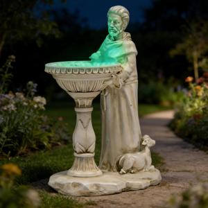 St Francis Garden Statue Outdoor Solar Garden Decor Resin 10.5 Inch Tall Colorful Lights St Francis Statue with Bird Bath Feeder for Yard Patio Lawn Decoration Religious Gardening Gifts
