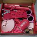 GAGAKU Pretend Hair Salon Toys for Girls,Pretend Makeup for Toddlers Dress Up Beauty Salon Set Stylist Kit with Hair Dryer Apron Curling Flat Scissors Accessories Girl Gifts