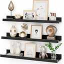 Heimlove 24 Inch Picture Ledge Shelf with Lip,Black Floating Shelves for Wall Set of 3,Wall Shelves in Varying Depths for Living Room,Bedroom,Nursery,Bookshelf