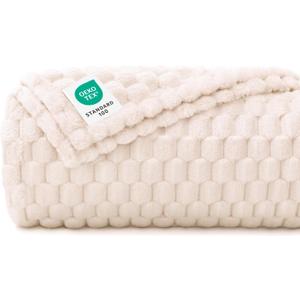 Luciphia Soft 300GSM Fleece Pet Blanket for Small Medium Large Dogs Washable 3D Textured Flannel Cat Puppy Decorative Furniture Protector Throw Durable White, L(41''x31'')