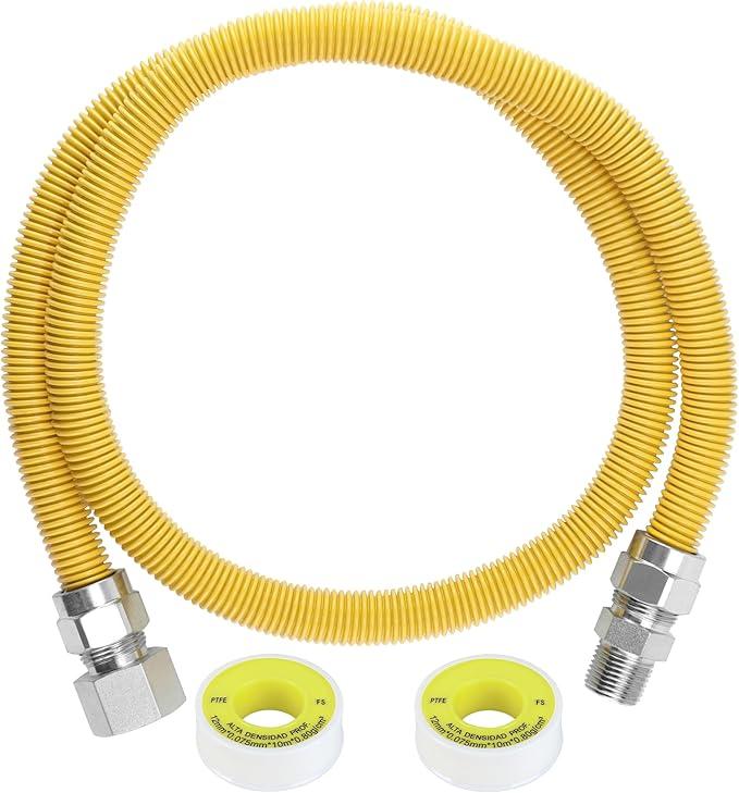 48" Flexible Gas Line Hose,Appliance Gas Line with Connector 1/2" MIP 1/2"FIP Fitting OD(1/2" ID) Gas Range Connector Kit for Stove,Gas Stove,Dryer,Water Heater By MIFLUS