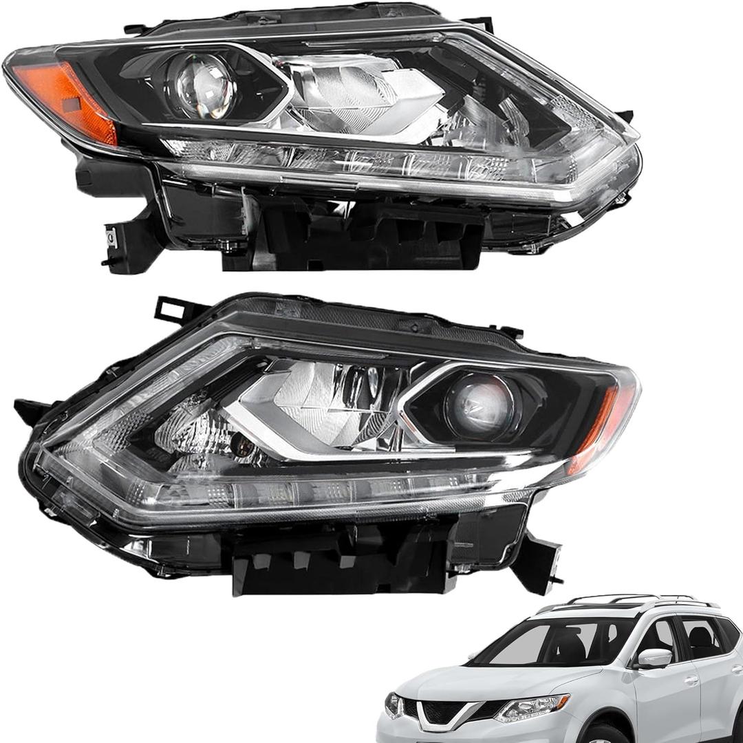 Replacement for Rogue 2014 2015 2016 Headlight Assembly Projector w/DRL Left and Right Side Pair