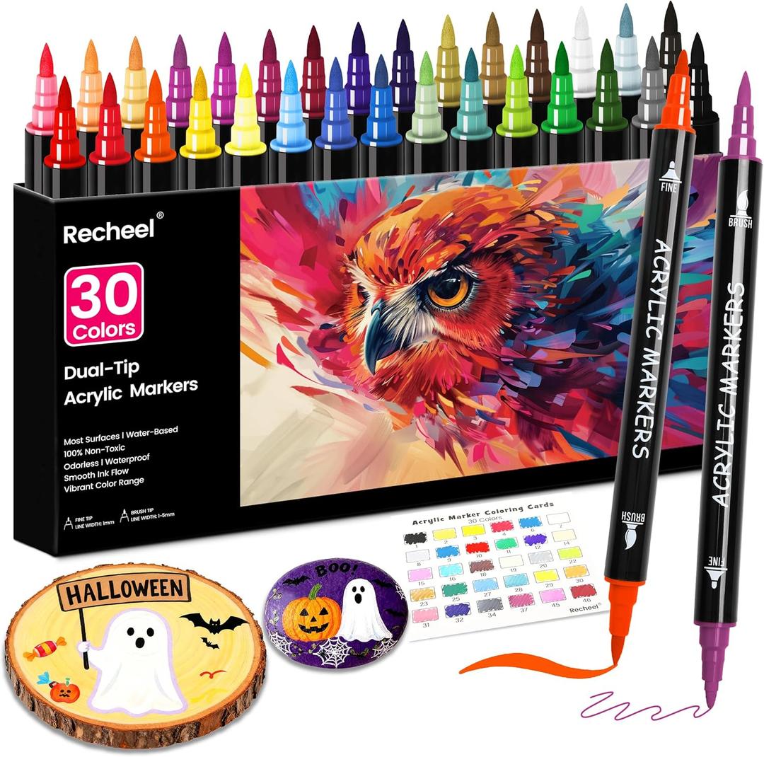 30 Colors Acrylic Paint Markers, Dual Tip Fine and Brush Tips for Detailed Art, Crafting, Rock Painting, Wood, Glass, Ceramic, and More 30 Colors Acrylic Paint Markers, Dual Tip Fine and Brush Tips for Detailed Art, Crafting, Rock Painting, Wood, Glass, Ceramic, and More