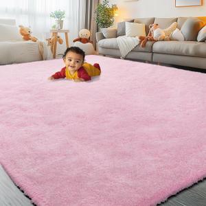 Rugs for Living Room 8x10, Alfombras para Salas Fluffy Shag Large Fuzzy Plush Soft Area Rug, Shaggy Carpets for Bedroom, Kids Boys Girls Home Decor Aesthetic(8 x 10, Pink)