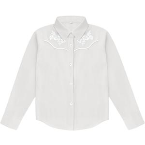 Girls Retro Long Sleeve Button Down Shirts Cowgirl Western Shirt Embroidery Blouse Tops (4-5T, White)