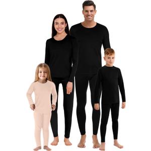 Jadive Thermal Underwear Set Full Family Winter Long Thermal Underwear Fleece Lined Base Layer Set for Women Men Boys Girls (XL, Nude, Girl)