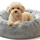 JOLLYVOGUE Small Dog & Cat Beds for Indoor Cats  20 inches Calming Donut Dog Bed for Kittens & Puppies, Washable Round Fluffy Plush Faux Fur Pet Beds (Smoke Grey)
