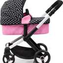 Bayer Pram Xeo Reborn Doll Stroller, Black & Pink Hearts with Matching Handbag, Convertible Jogger, Ages 3+, ys/m