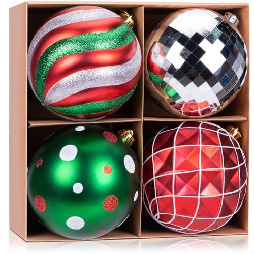 6 Inch Large Blue and Gold Christmas Ball Ornaments Set, 4 Pcs Big Shatterproof Hand-Painted Hanging Bulbs for Xmas Tree, Wreath, Garland, Holiday Party Outdoor Decorations