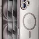 Symcele Designed for iPhone 16 Case, Compatible with MagSafe, with Privacy Screen Protectors X2, [Camera Protection] [15FT Drop Protection] Shockproof Phone Case, 6.1", Natural Titanium