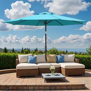 Ariiles 9ft Outdoor Patio Umbrella, Table Umbrellas with Steel Ribs, Push Button Tilt & Crank, Market Umbrella for Backyard & Pool, Turquoise