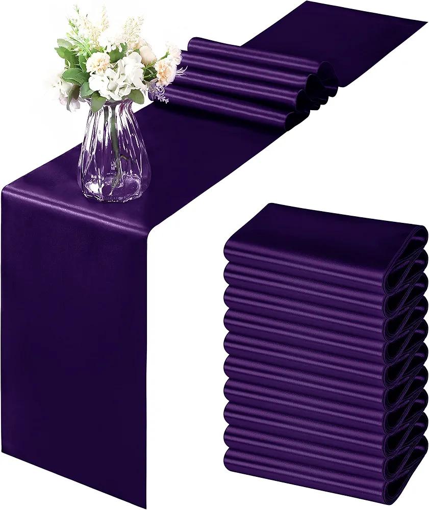 Horbaunal 12 Pack Purple Satin Table Runner 12 x 108 Inch, Smooth Table Runners for Wedding Banquets Birthday Party