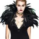 L'VOW Victorian Natural Feather Poncho Capelet Shrug Wrap Lace Collar Shoulder Halloween Witch Shawl Costumes