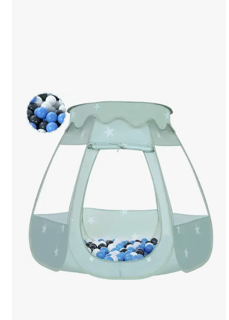 Wilhunter Baby Ball Pit for Toddler with 50 Balls, Kids Pop Up Play Tent for Girls, Princess Toys Gifts for Children Indoor & Outdoor Playhouse (Celadon: Gray/White/Babyblue, 109x90cm/50 Balls)