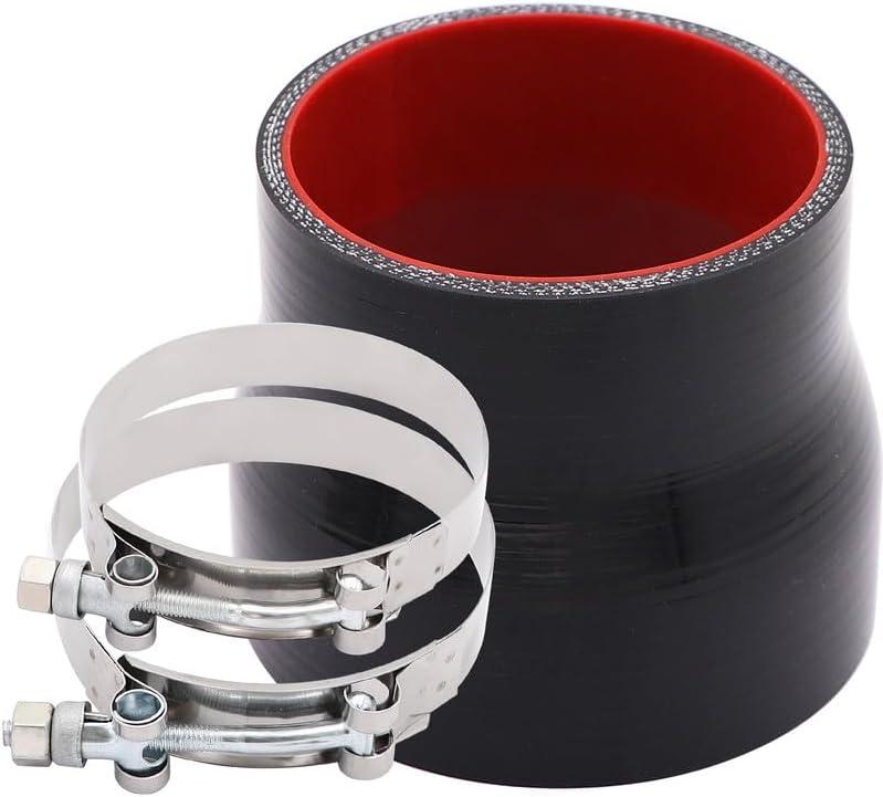Straight ID 3 to 3.5 inch Black Silicone Reducer Coupler with 2 T-Bolt Clamps 4 Layers of Polyester Reinforcement Suitable High Level Turbo Pipe