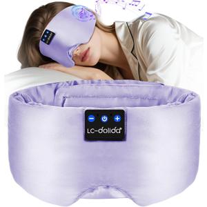 LC-dolida Luxurious Silk Soft Sleep Mask, Sleep Headphones with Bluetooth 5.4 for Side Sleeper, Total Blackout Eye Sleeping Mask for Women and Men, Ideal Gift for Restful Sleep, Travel (Light Purple)