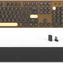 Wireless Computer Keyboards Mouse Combos, COVEVA Colorful Typewriter Retro Keyboard with Round Keycaps, USB Keyboard and Mouse Set 2.4GHz Full-Size Wireless Keyboard and Optical MouseBlack-Coffee
