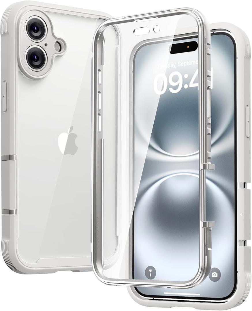 Diaclara Designed for iPhone 16 Case, Full Body Rugged Case with Built-in Touch Sensitive Anti-Scratch Screen Protector, Upgraded [Full Camera Protection] for iPhone 16 Holsters 6.1" (White)