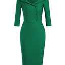 MUXXN Ladies Celebrity Classy Half Sleeve Empire Waist Formal Prom Tea Length Dress (Green L)