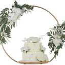 NUPTIO Wedding Cake Stand Pedestal: 14.2 Inch Cupcake Display Wooden Floral Arch Stands with Gold Metal Hoop Table Centerpieces Decoration for Birthday Tea Party Banquet Christmas Anniversary