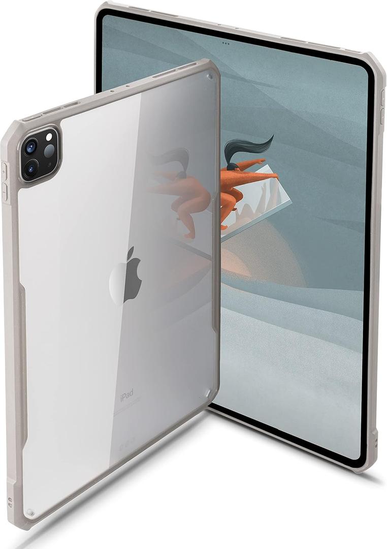 TineeOwl iPad Pro 12.9 inch Case 2022, 2021, 2020 & 2018 (6th, 5th, 4th & 3rd Generation) Ultra Thin, Clear Back, Flexible TPU Absorbs Shock, Supports Apple Pencil Wireless Charging (Stone/Clear Back)