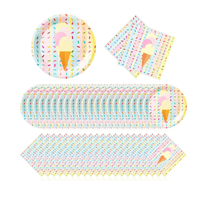 Zhehao 120 Pcs Disposable Paper Plates and Napkins Bulk Birthday Party Decorations Wedding Party Supplies(Pink, Yellow, Blue,Ice Cream Style)