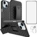 Ailiber Designed for iPhone 15 Case with Stand, iPhone 15 Belt Clip Holster with Camera Lens & Screen Protector, Swivel 2-in-1 Holder, Slim Shockproof Pouch Full Body Protective Cell Phone Cover-Black