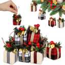 12 Pcs Christmas Tree Mini Gift Boxes Christmas Tree Ornaments Present Decoration Christmas Ornaments Pendant Decoration with Bells Christmas Berries for Indoor Outdoor Xmas Tree Party (Plaid)
