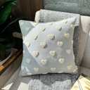 VAGMINE Hand Embroidered Valentines Day Gift Throw Pillow Cover - 18x18 Robins Egg Cotton - French Knotted Hearts